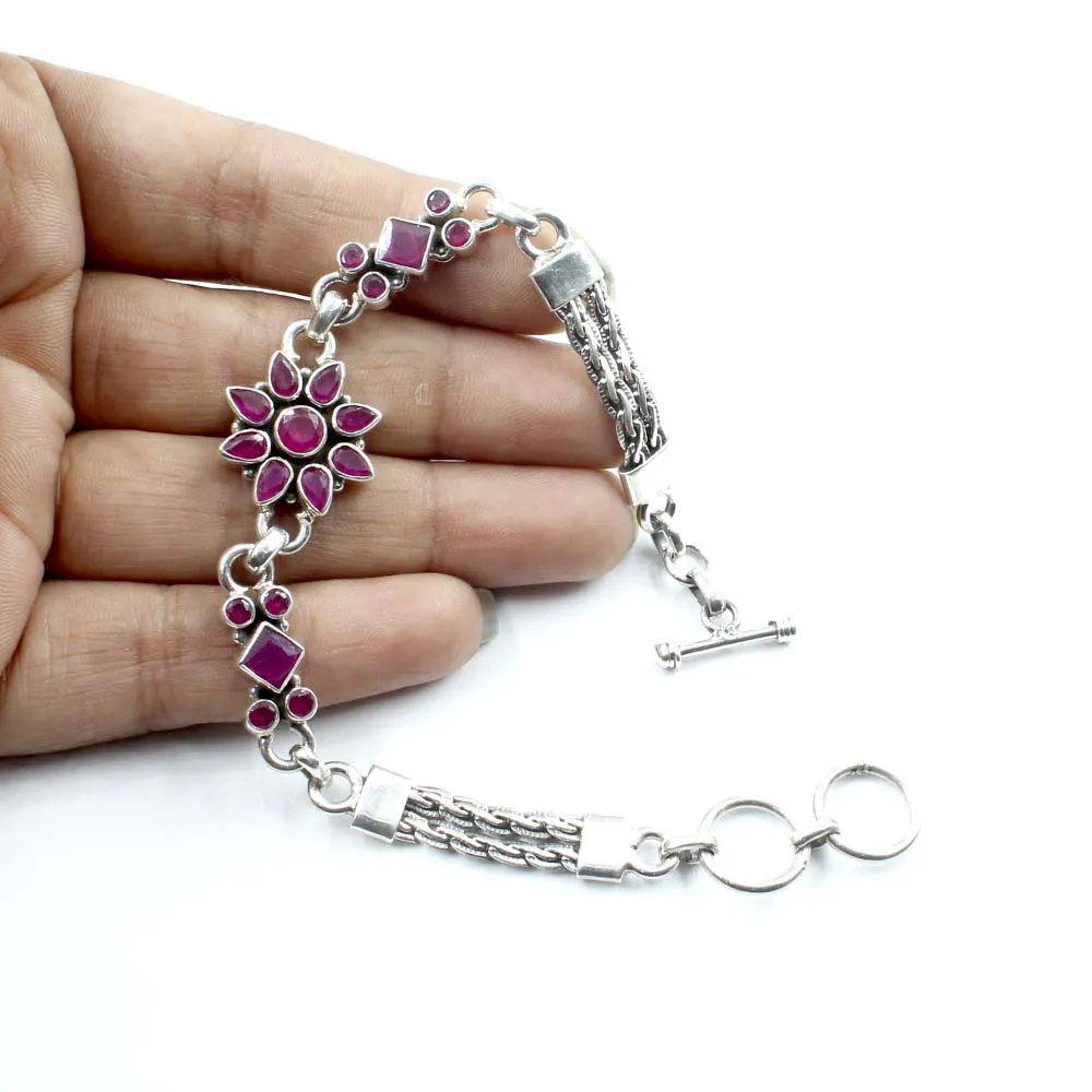 Boho Style Real Silver Cut Stone Oxidized Bracelet