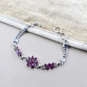 Boho Style Real Silver Cut Stone Oxidized Bracelet