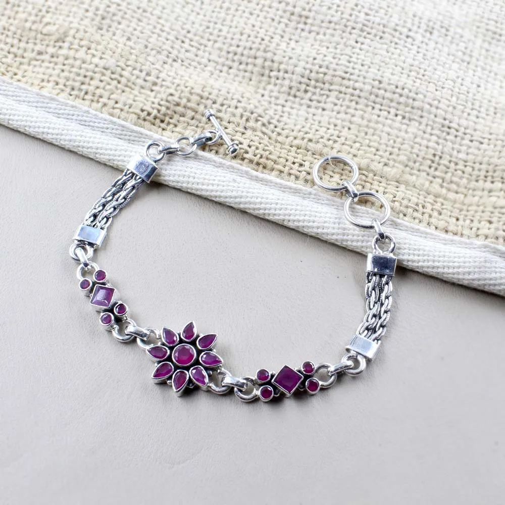 Boho Style Real Silver Cut Stone Oxidized Bracelet