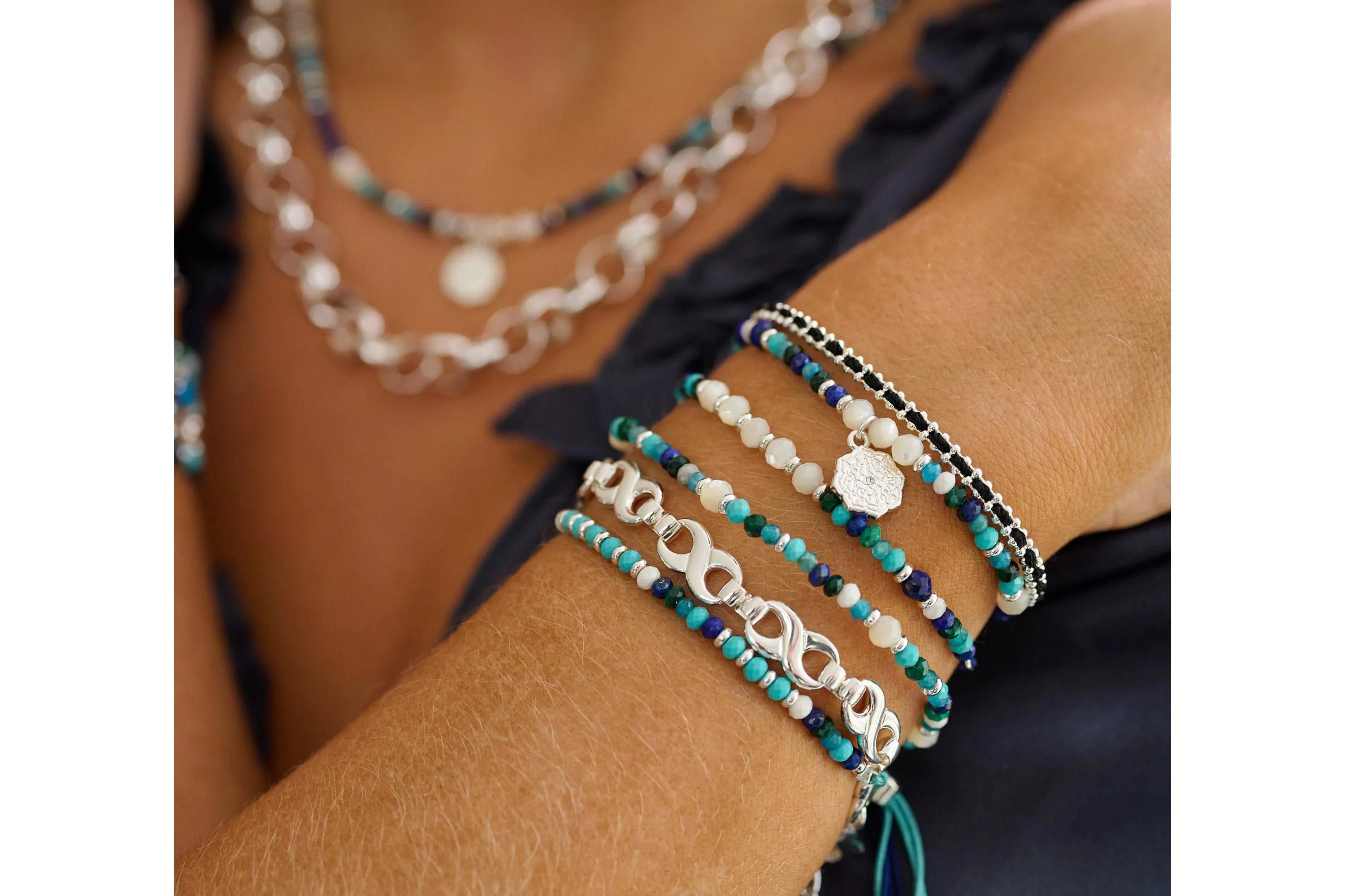 Braid Navy Blue Silver Bracelet