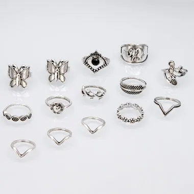 Butterfly Design Silver Metal Ring Set