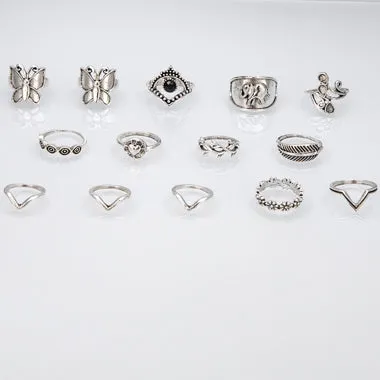 Butterfly Design Silver Metal Ring Set