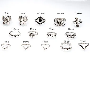 Butterfly Design Silver Metal Ring Set
