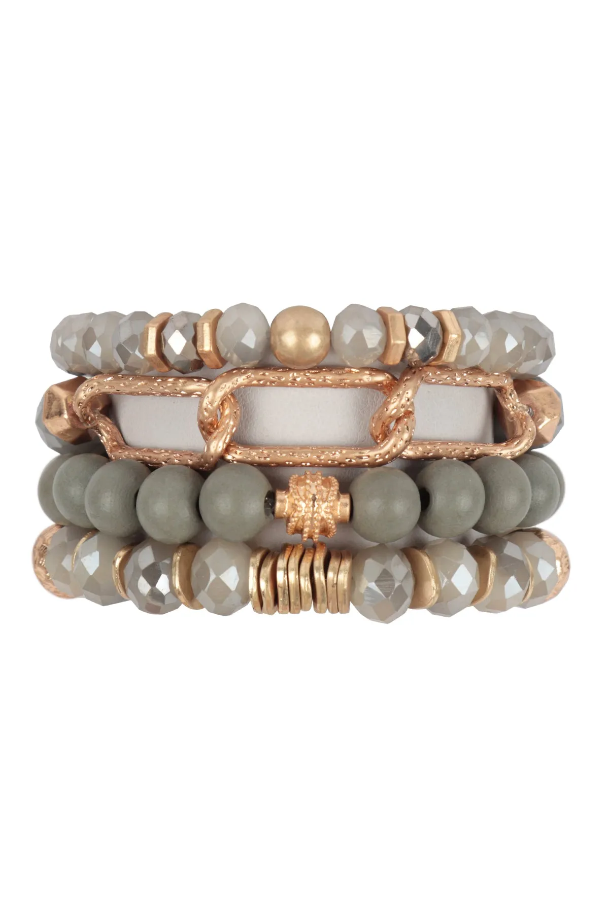 CHARM BOHO WOOD, RONDELLE BEADS AND CHAIN BRACELET