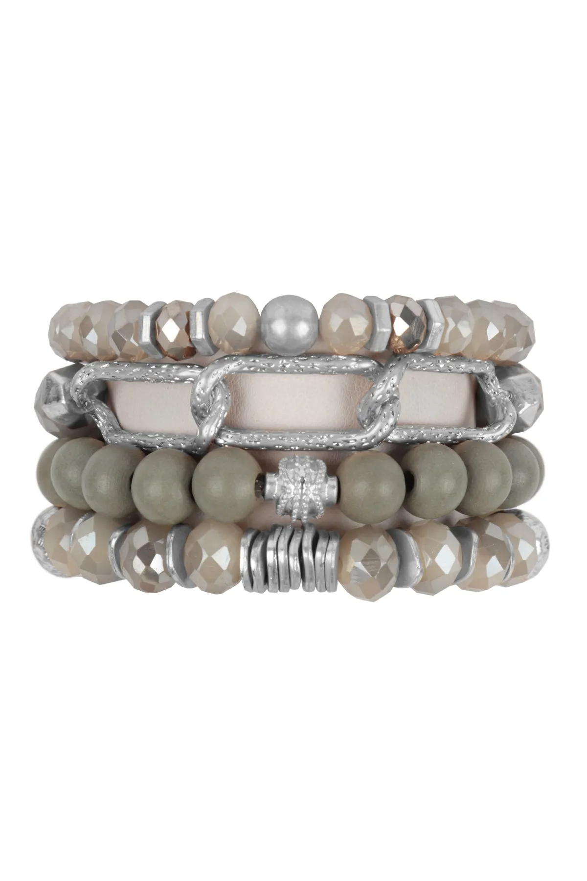 CHARM BOHO WOOD, RONDELLE BEADS AND CHAIN BRACELET