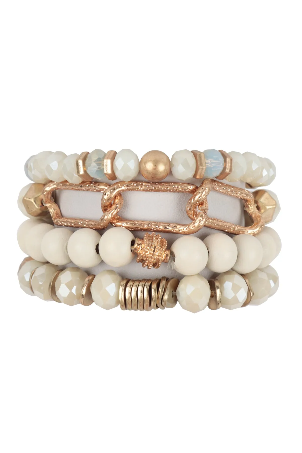 CHARM BOHO WOOD, RONDELLE BEADS AND CHAIN BRACELET