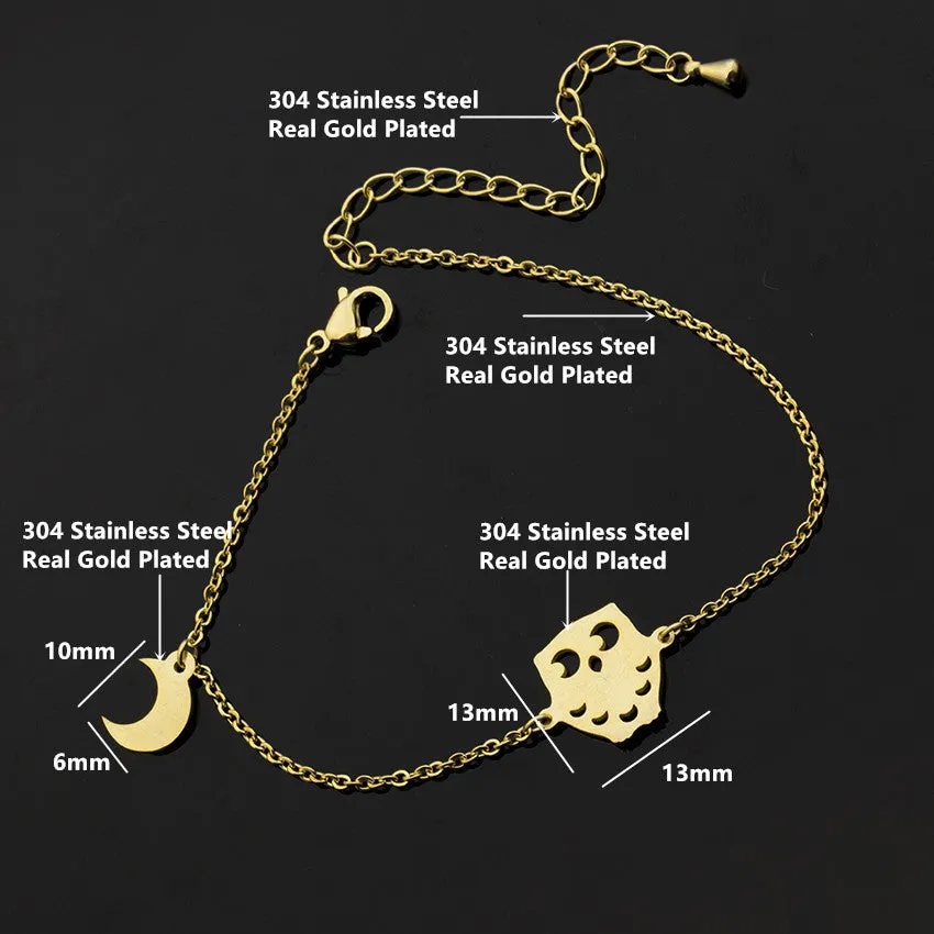 Cute Animal Owl Pendant With Crescent Moon Charms