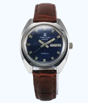 Favre Leuba Duomatic 908 Navy Blue Dial 25 Jewels Men's Automatic Watch