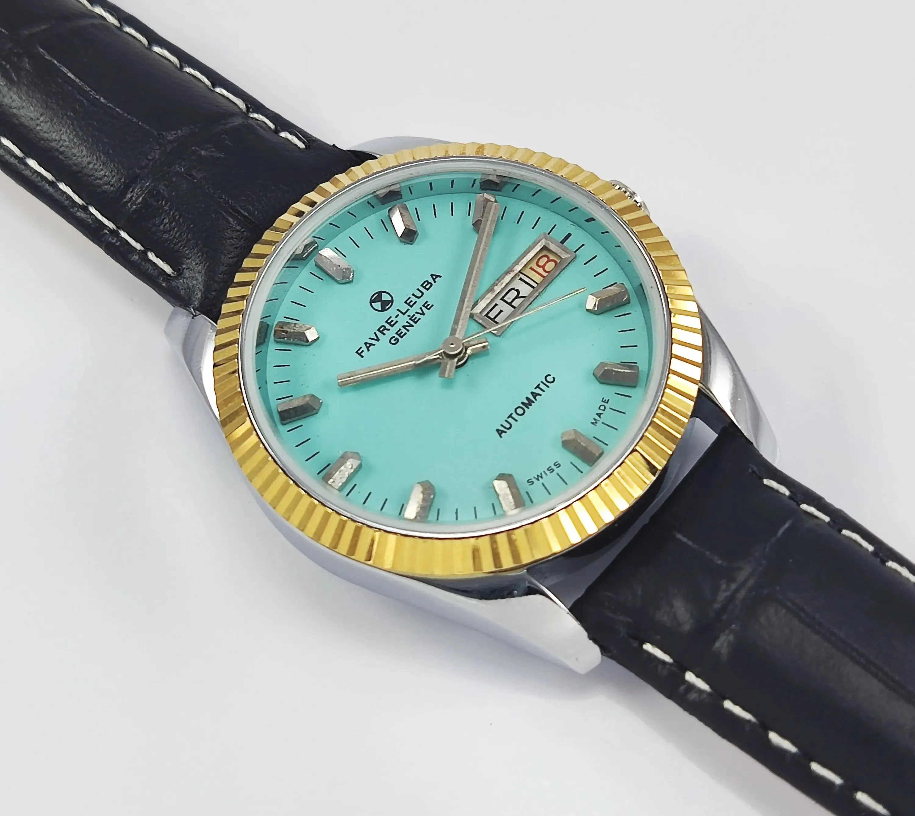 Favre Leuba Geneve Pista Green Dial 2066 Automatic 17 Jewels Men's Watch