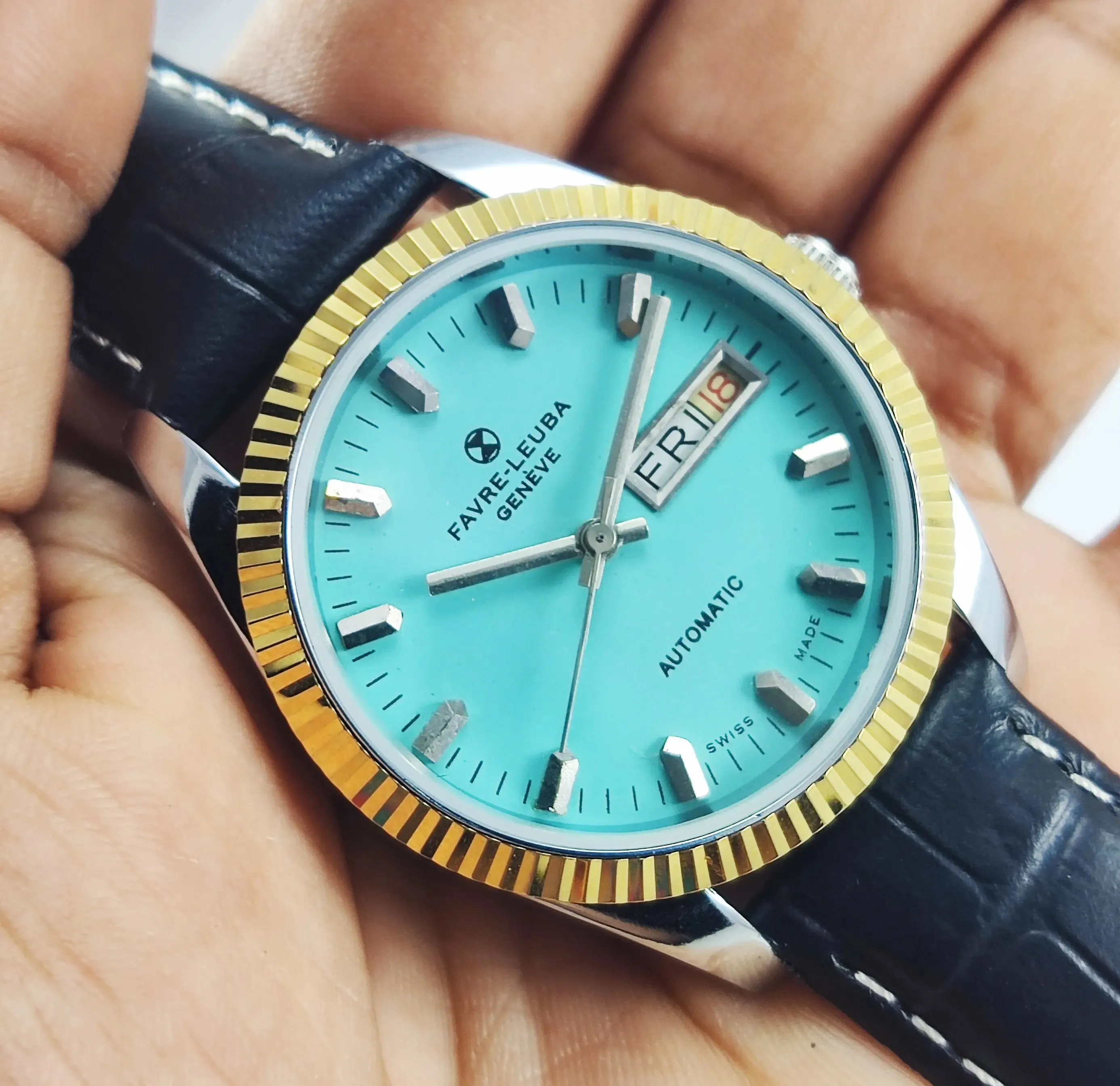 Favre Leuba Geneve Pista Green Dial 2066 Automatic 17 Jewels Men's Watch