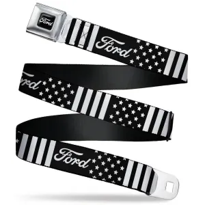FORD Script Full Color Black/White Seatbelt Belt - FORD Script Americana Stars and Stripes Black/White Webbing
