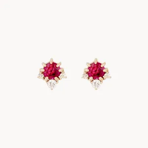 full moon glow diamond ruby earring - 14k yellow gold, ruby, diamonds
