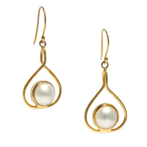 Full Moon Mabe White Pearl Earrings Gold