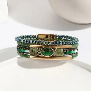 FZ Bohemian Leather Wrap Boho Crystal Beads Cuff Stone Bracelets
