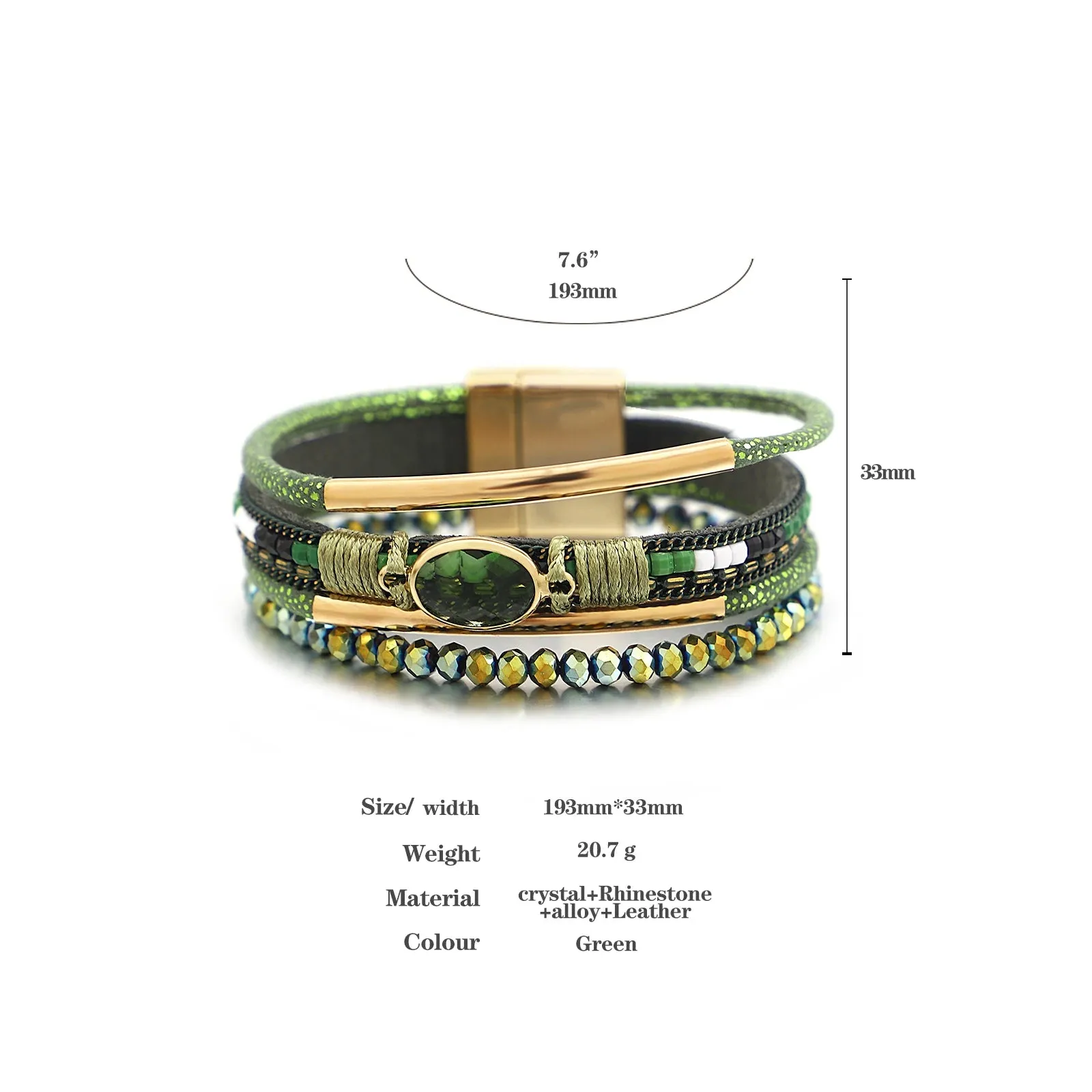 FZ Bohemian Leather Wrap Boho Crystal Beads Cuff Stone Bracelets