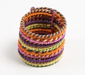 Glass Beaded & Woven Thread Boho Cuff Bracelet