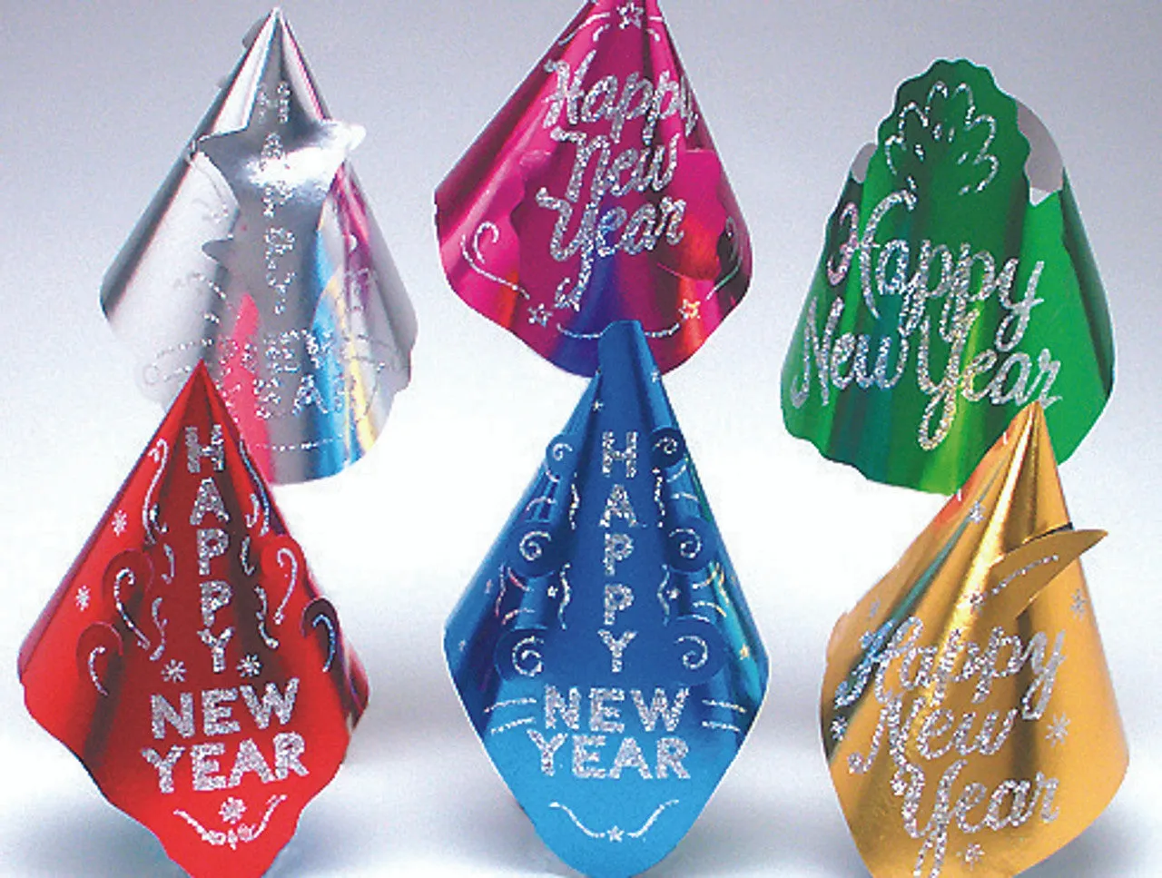 Glittered Foil Happy New Year Party Hats - Sparkle into the New Year! (72/Pk)