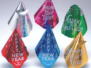 Glittered Foil Happy New Year Party Hats - Sparkle into the New Year! (72/Pk)