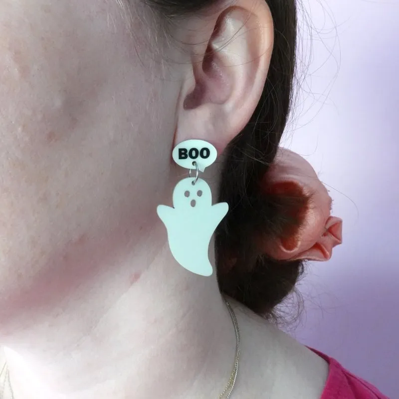 Glow In The Dark Ghost Halloween Dangle Earrings
