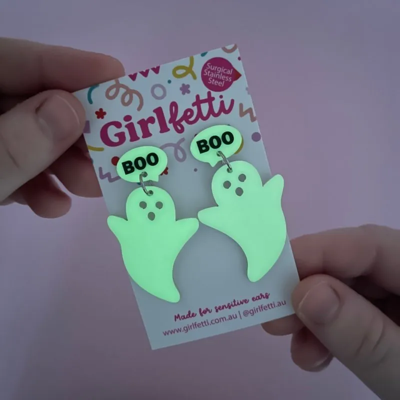 Glow In The Dark Ghost Halloween Dangle Earrings