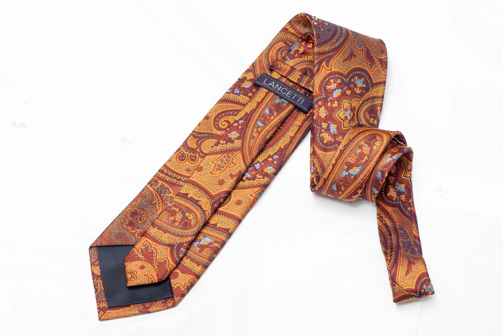 Gold Burgundy Paisley On Navy Rhinestone Silk Necktie With Sparkles