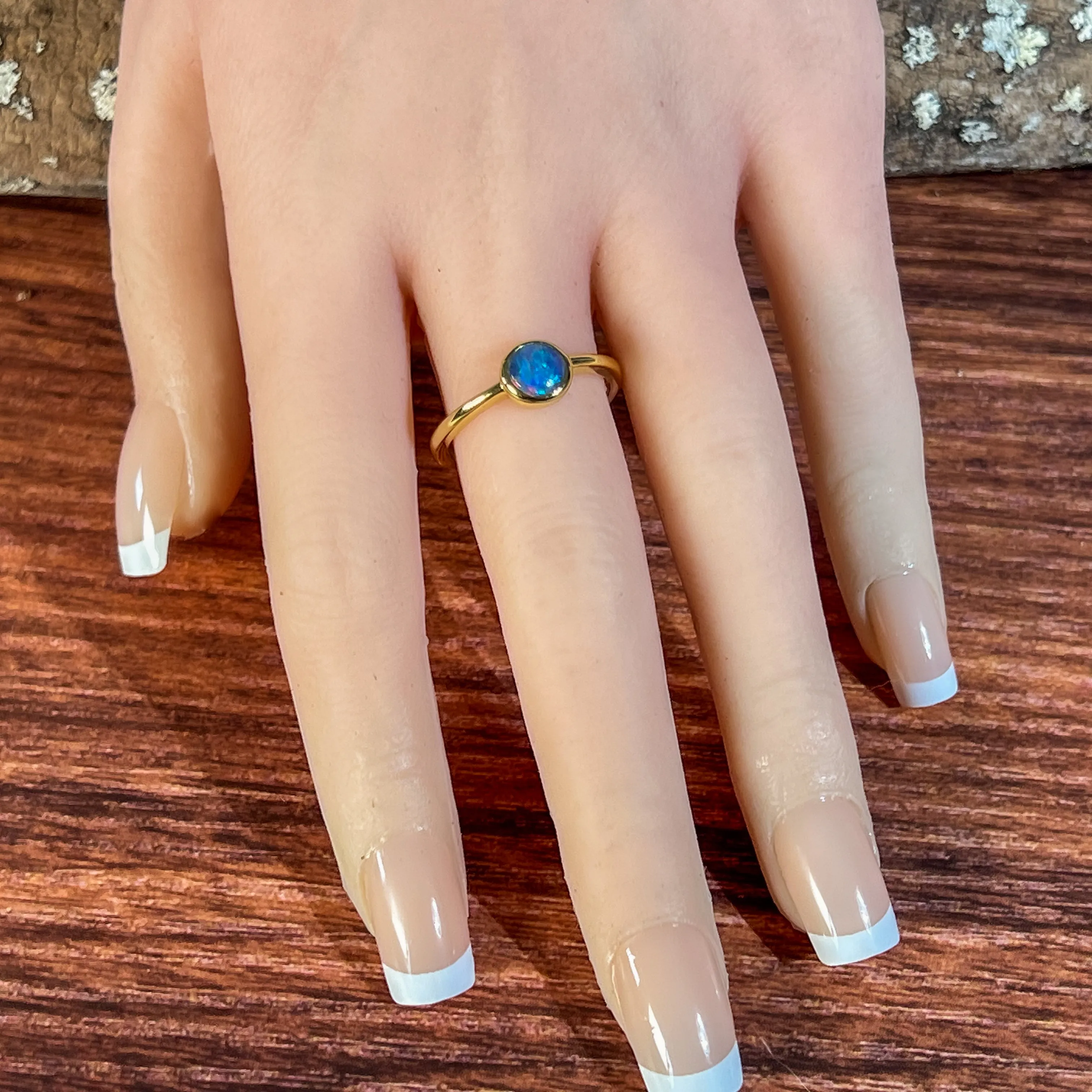 Gold Plated Silver 6mm Round Opal triplet ring bezel set
