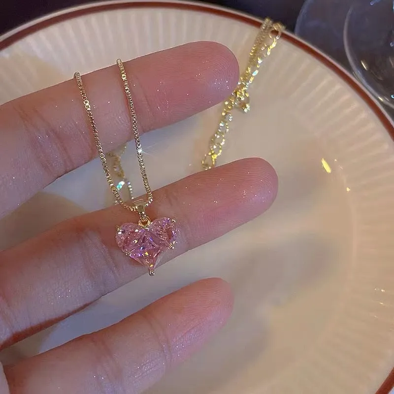Golden Pink Heart Jewelry Set