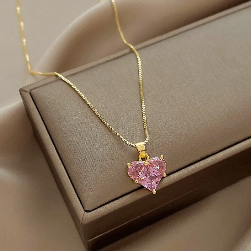 Golden Pink Heart Jewelry Set