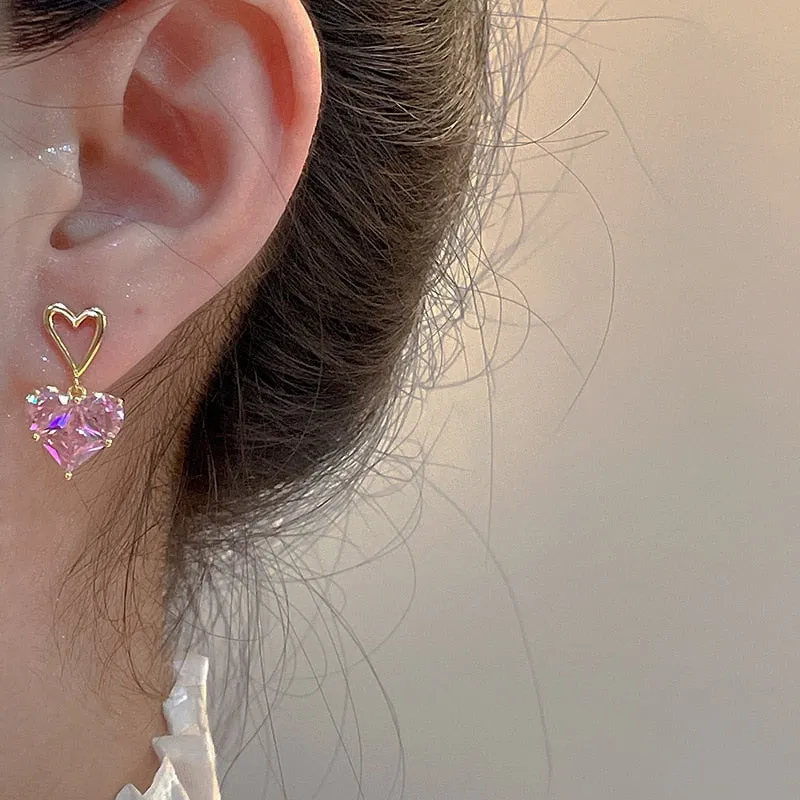 Golden Pink Heart Jewelry Set