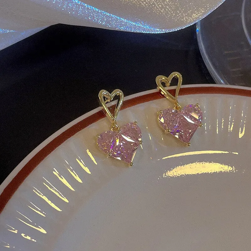 Golden Pink Heart Jewelry Set
