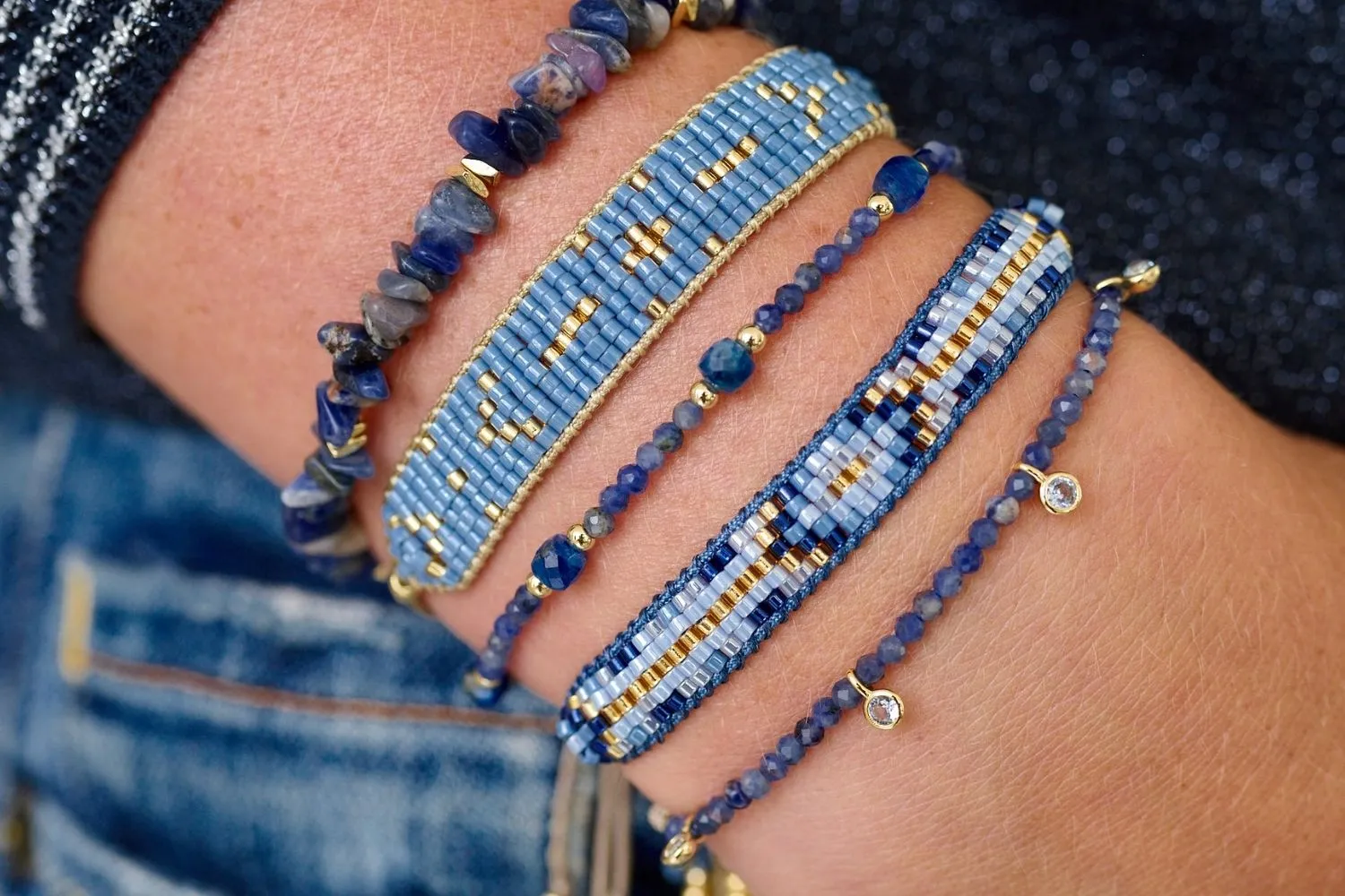 Grace Gold & Blue Beaded Friendship Bracelet