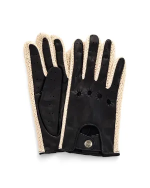 GRAN TURISMO - Leather and Cotton Crochet Driving Gloves - Navy/Cream