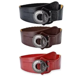 Hammered Buckle Leather Asymmetric Waist Belt