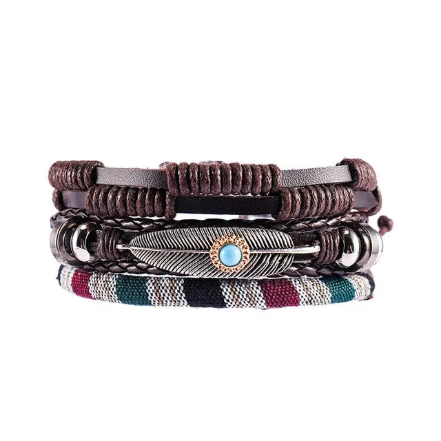 Handmade Boho Gypsy Hippie Brown Leather Bracelet
