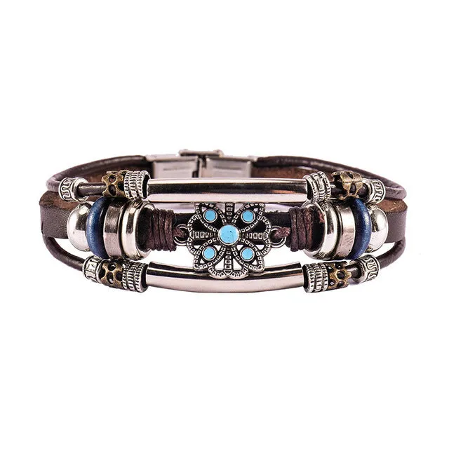 Handmade Boho Gypsy Hippie Brown Leather Bracelet