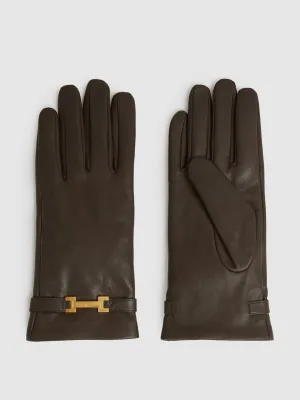 Harriet leather hardware-embellished gloves in chocolate