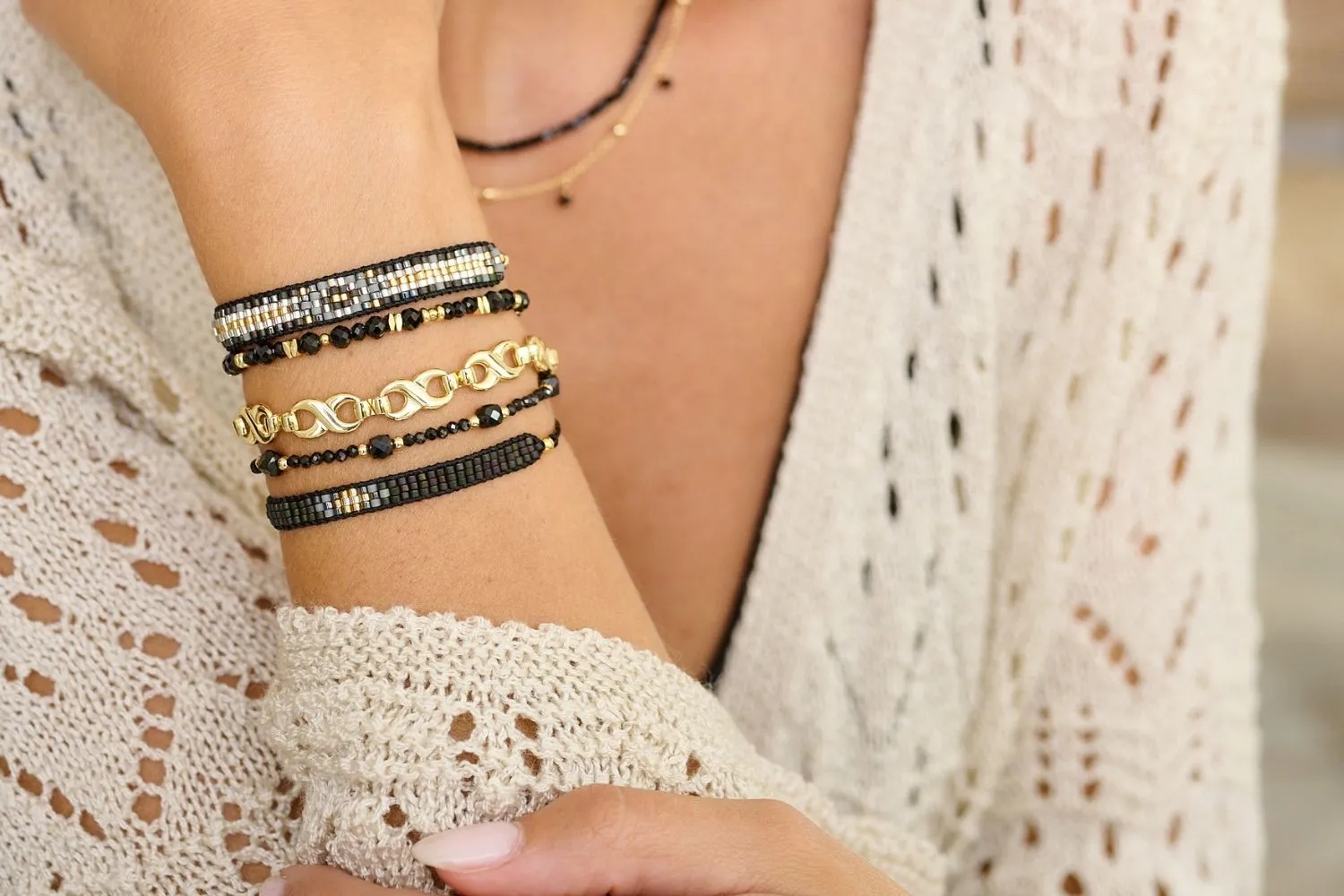 Jump Black Beaded Friendship Bracelet
