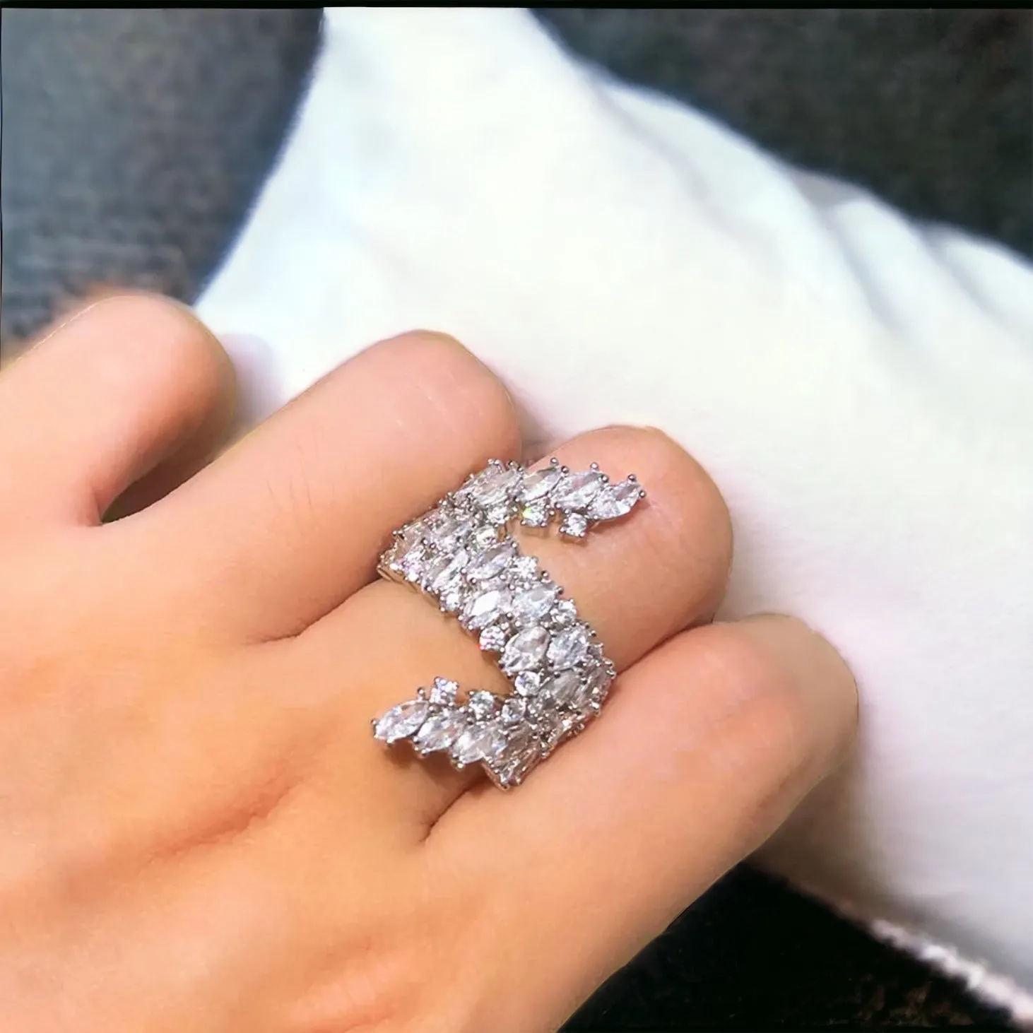 KARRIE - Clear Marquise Double Row CZ Adjustable Ring