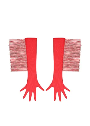 Long Mesh Gloves With Fringe (Red)
