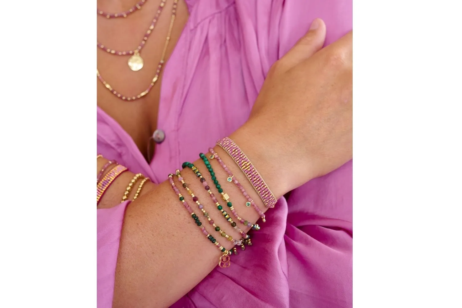 Maya Gold & Pink Beaded Friendship Bracelet