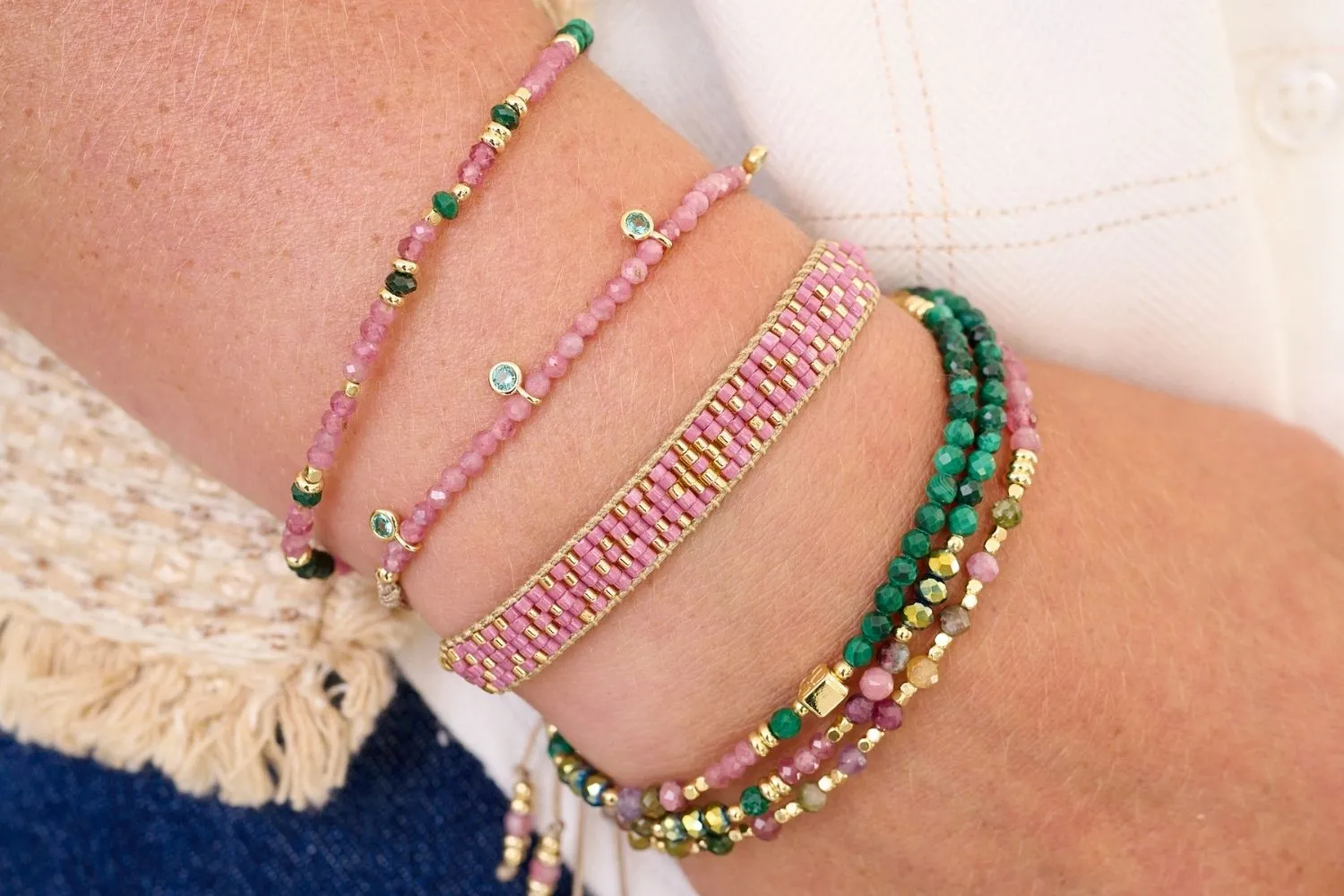 Maya Gold & Pink Beaded Friendship Bracelet