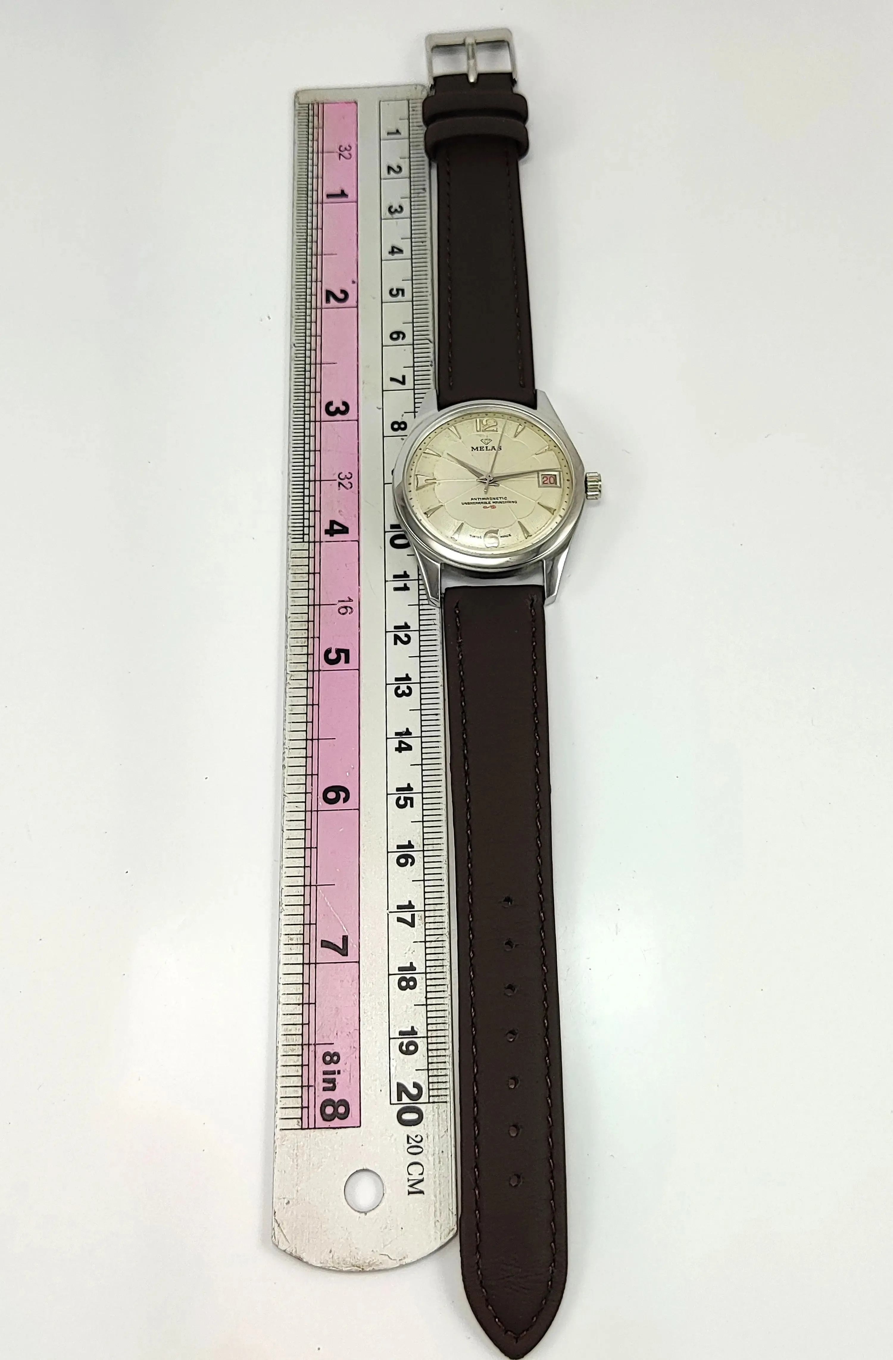 Melas Pearl Dial 17 Jewels Transparent Back Date Function Men's Hand-Winding Watch