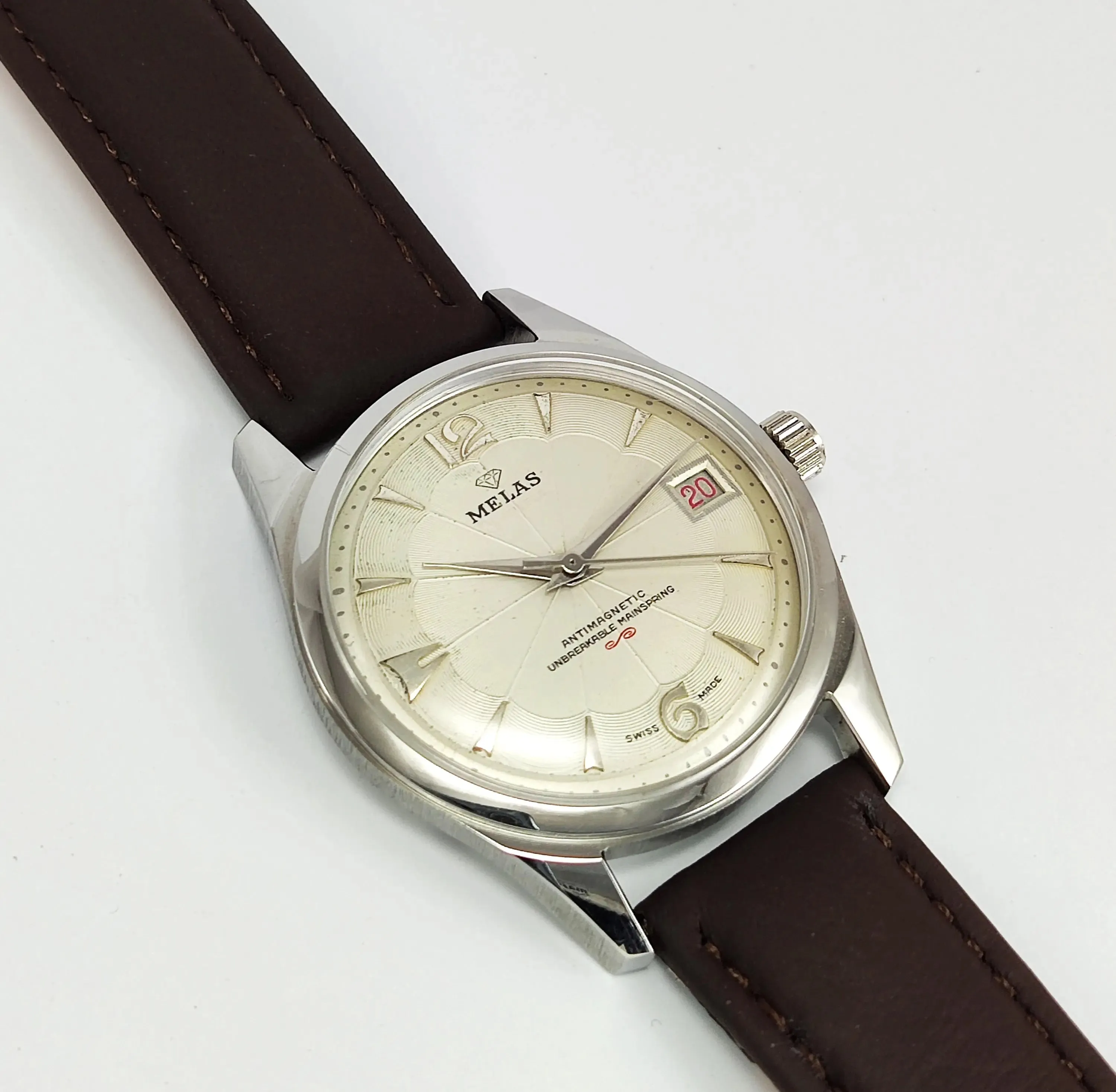 Melas Pearl Dial 17 Jewels Transparent Back Date Function Men's Hand-Winding Watch