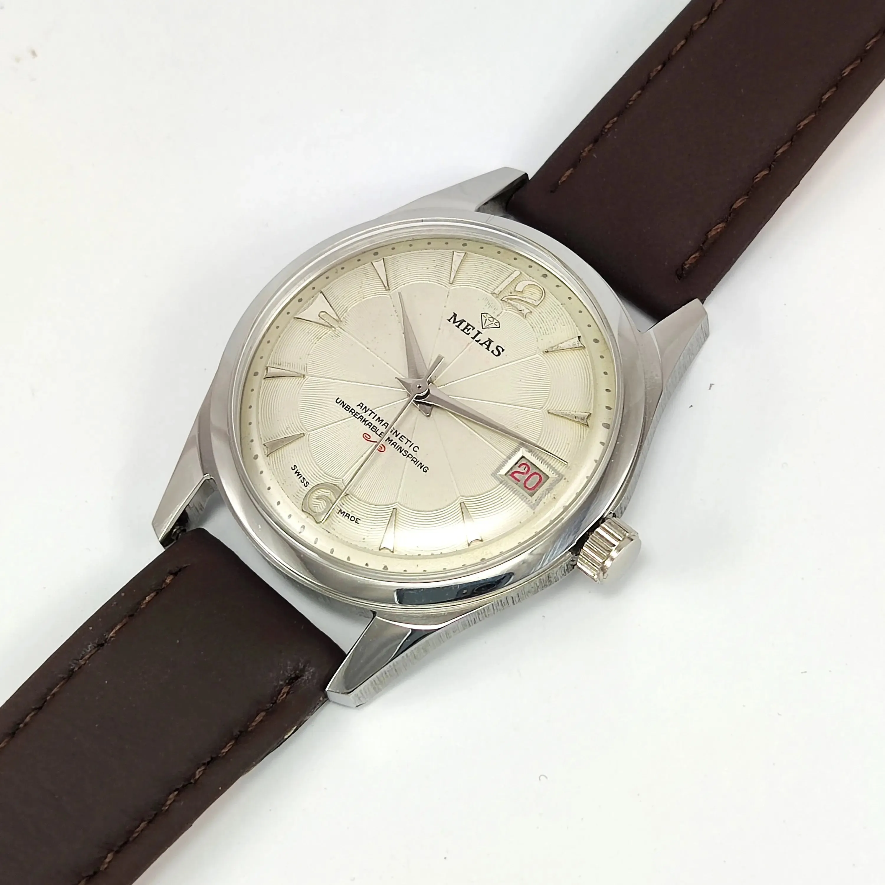 Melas Pearl Dial 17 Jewels Transparent Back Date Function Men's Hand-Winding Watch