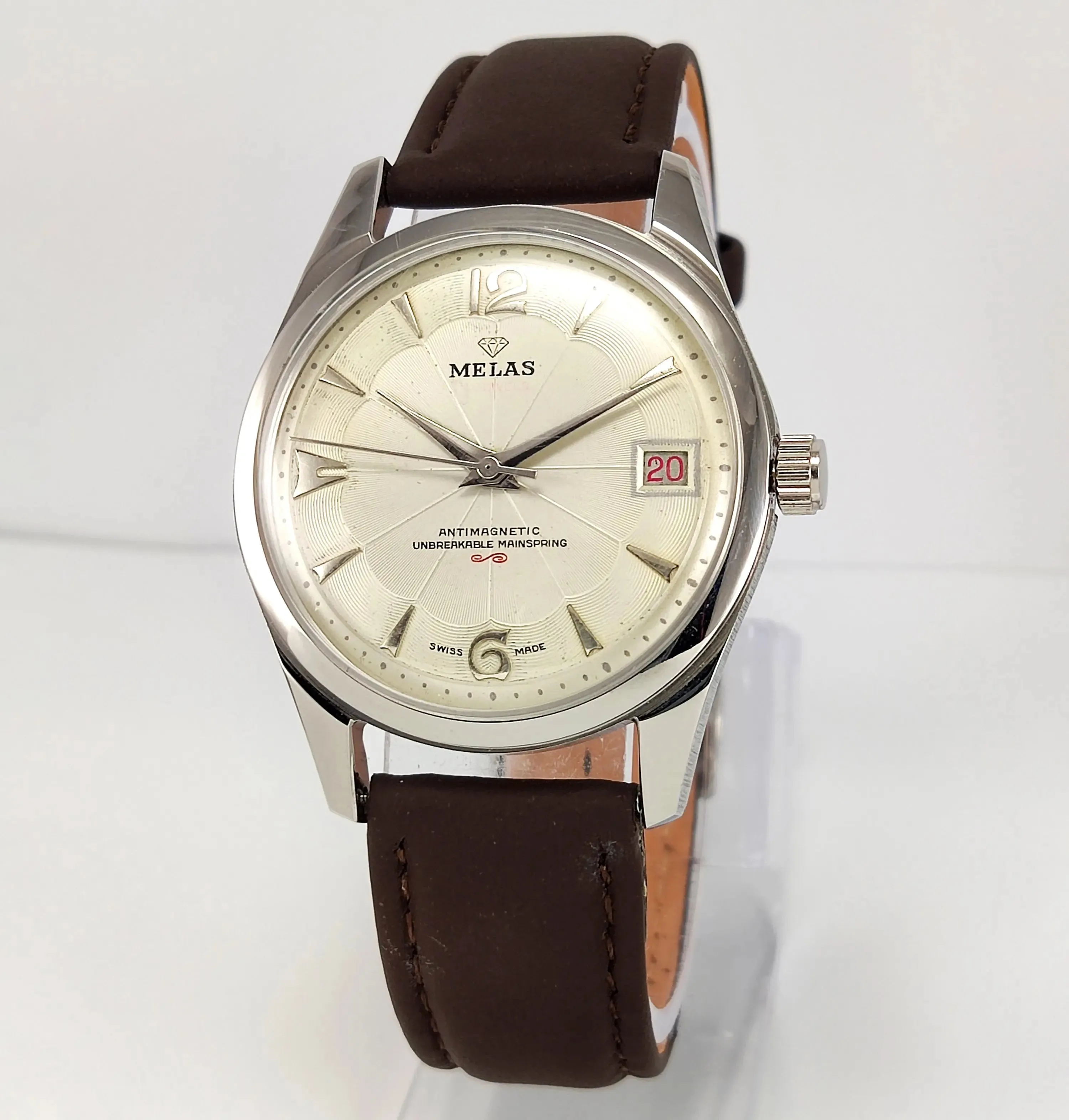 Melas Pearl Dial 17 Jewels Transparent Back Date Function Men's Hand-Winding Watch