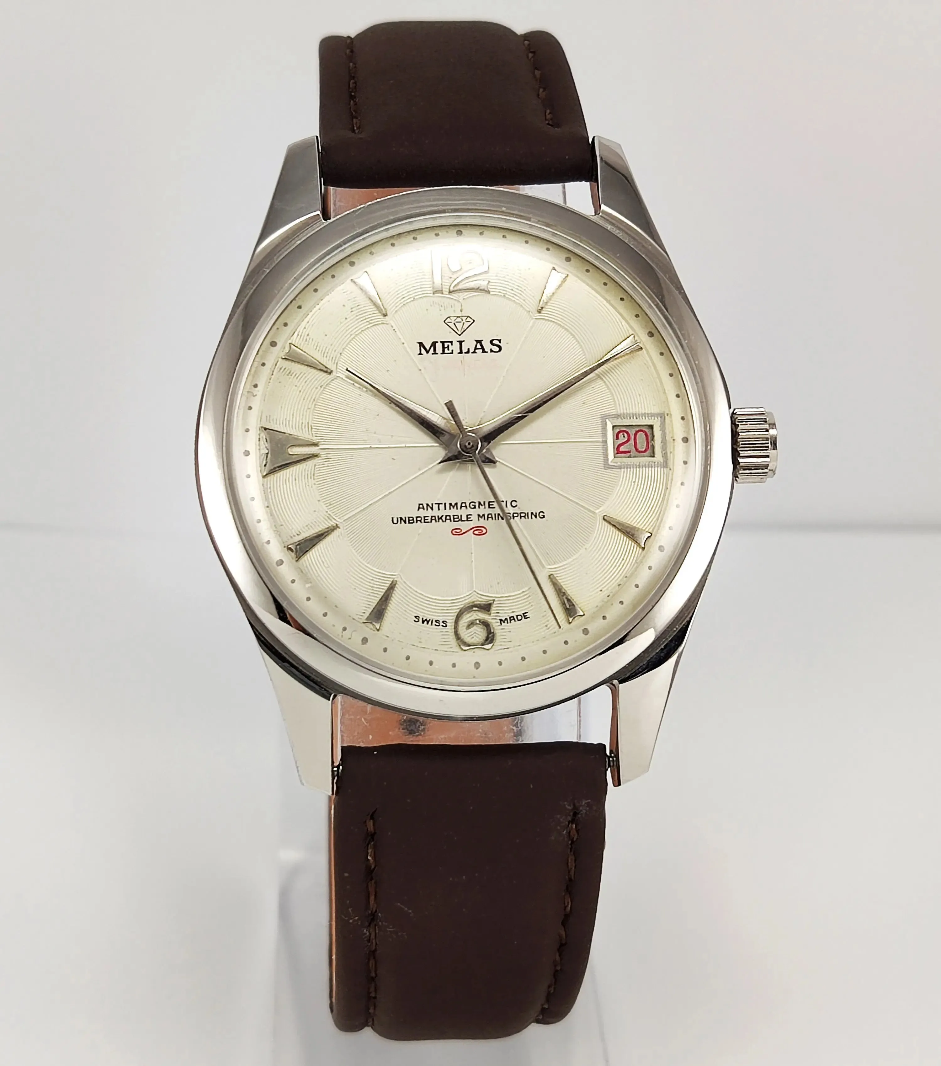 Melas Pearl Dial 17 Jewels Transparent Back Date Function Men's Hand-Winding Watch