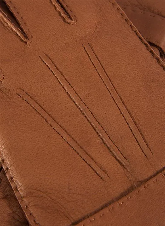 Men's Handsewn Three-Point Cashmere-Lined Deerskin Leather Gloves with Cashmere Cuffs