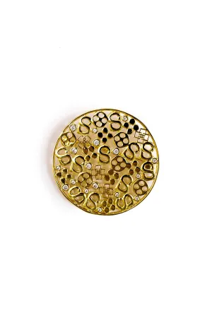 Monogram Carved Brooch - Gold