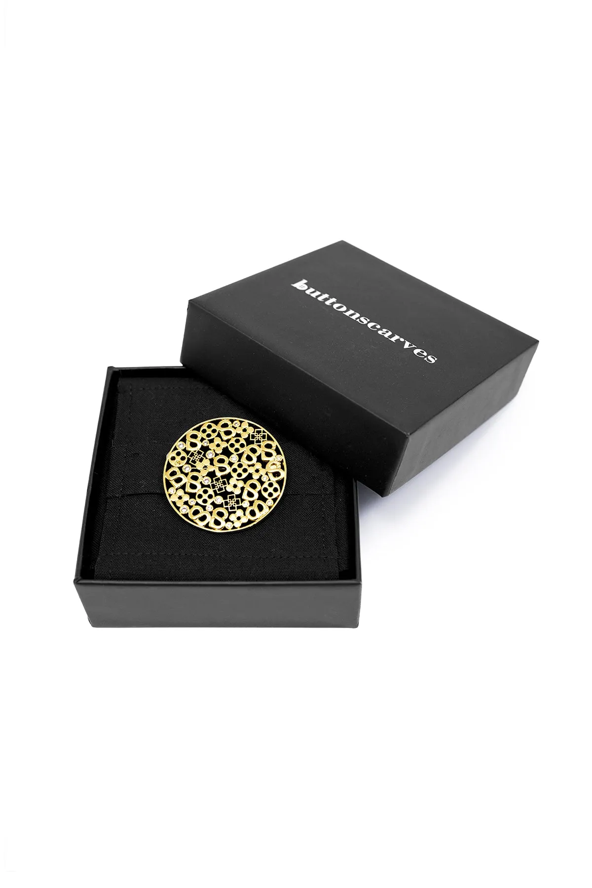 Monogram Carved Brooch - Gold