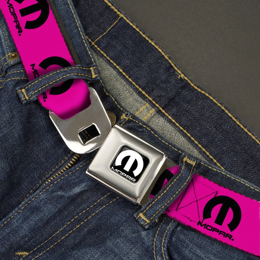 MOPAR Logo Full Color Black/White Seatbelt Belt - MOPAR Logo Repeat Hot Pink/Black Webbing